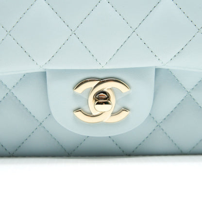 Chanel 21K Mini Top Handle Rectangular Flap Bag Pastel Blue LGHW