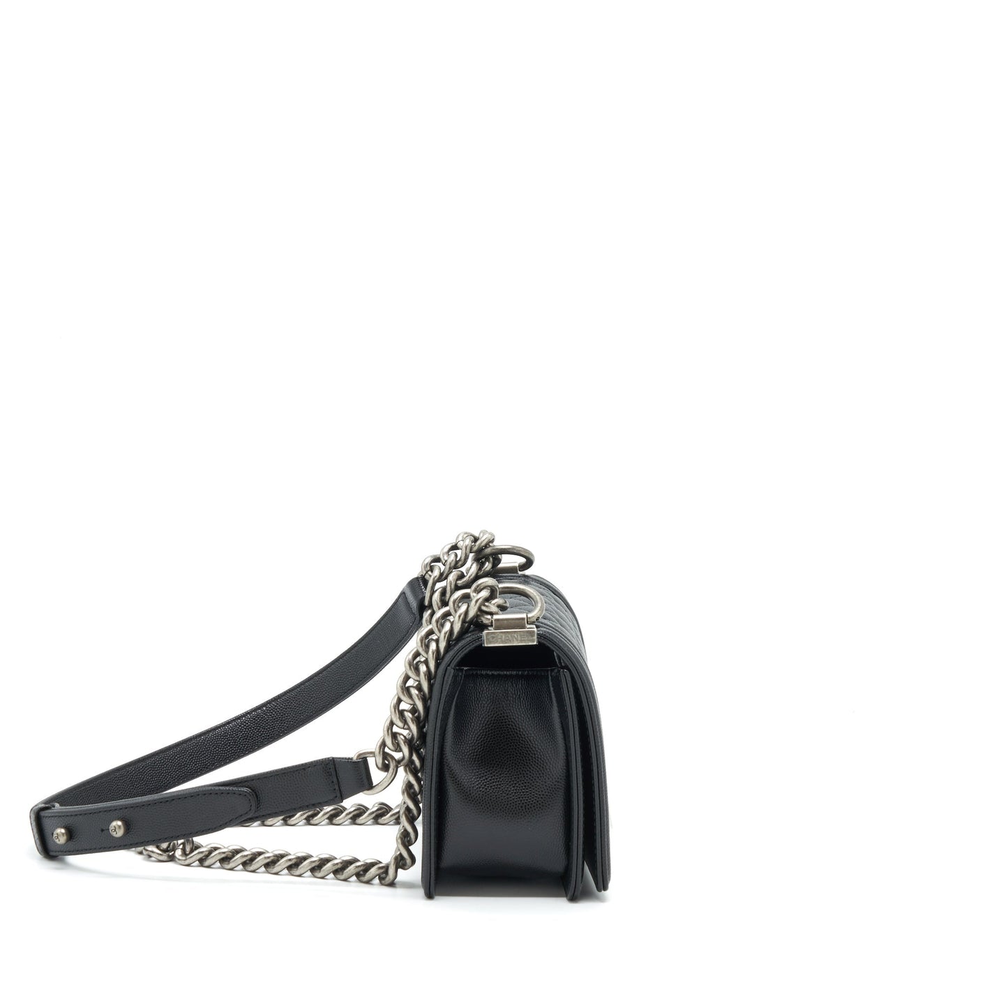 Chanel Small Boy Bag Caviar Black Ruthenium Sliver Hardware (Microchip