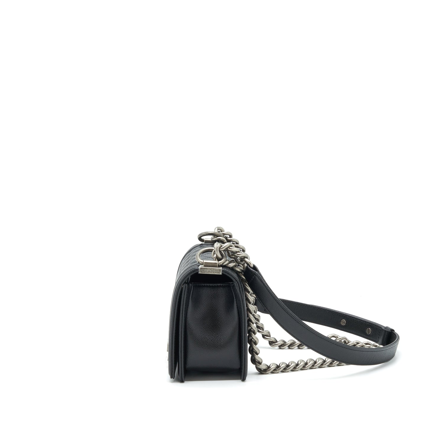Chanel Small Boy Bag Caviar Black Ruthenium Sliver Hardware (Microchip