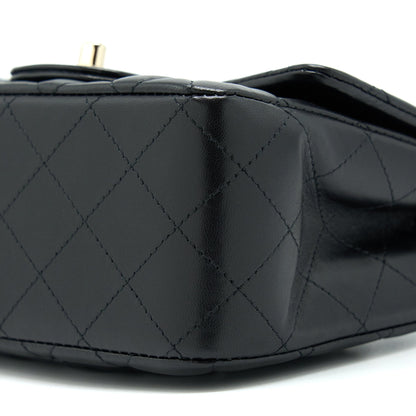 Chanel Mini Square Flap Bag Lambskin Black LGHW (Microchip)