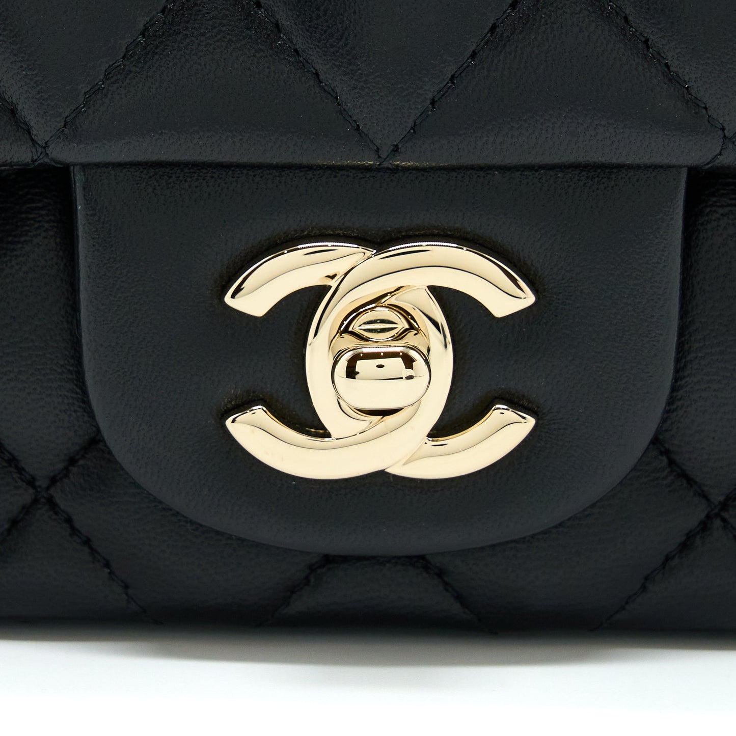 Chanel Mini Square Flap Bag Lambskin Black LGHW (Microchip)