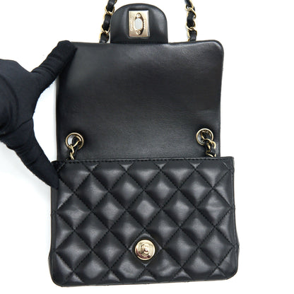 Chanel Mini Square Flap Bag Lambskin Black LGHW (Microchip)