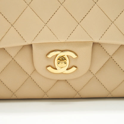 CHANEL MEDIUM CLASSIC DOUBLE FLAP LAMBSKIN BEIGE WITH GHW