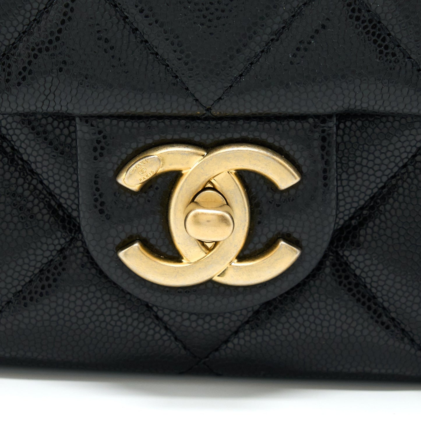 Chanel 22A Small Flap Bag Caviar Black Brushed Gold Hardware(Microchip)