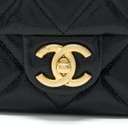 Chanel 22A Small Flap Bag Caviar Black Brushed Gold Hardware(Microchip)