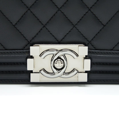 Chanel Medium Boy Bag Quilted And Chevron Calfskin Black SHW