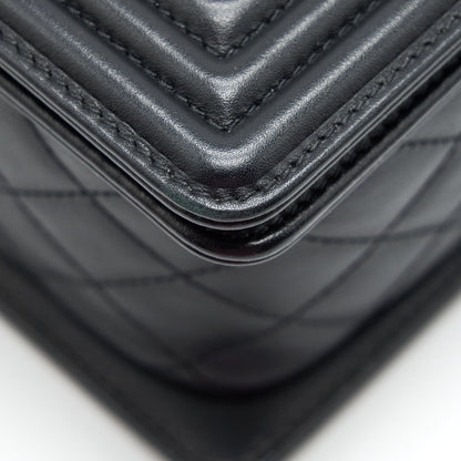 Chanel Medium Boy Bag Quilted And Chevron Calfskin Black SHW
