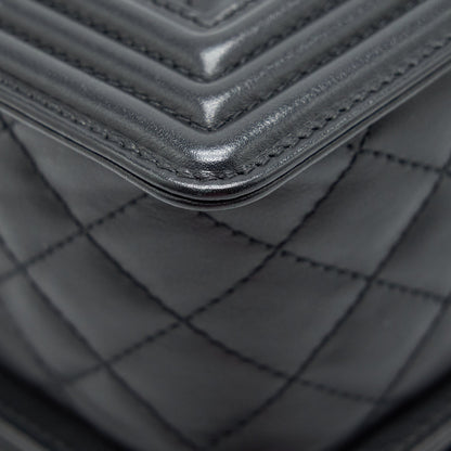 Chanel Medium Boy Bag Quilted And Chevron Calfskin Black SHW