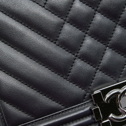 Chanel Medium Boy Bag Quilted And Chevron Calfskin Black SHW