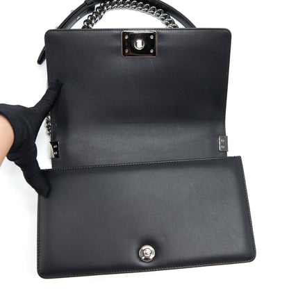 Chanel Medium Boy Bag Quilted And Chevron Calfskin Black SHW