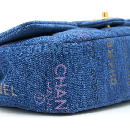 Chanel 22P Multicolor Denim Logo Flap Bag 28cm Blue GHW (Microchip)