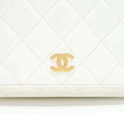 Chanel Small Wallet On Chain With Ribbon Chain Lambskin White GHW