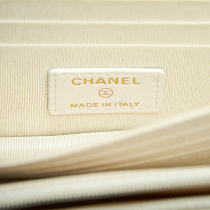 Chanel Small Wallet On Chain With Ribbon Chain Lambskin White GHW