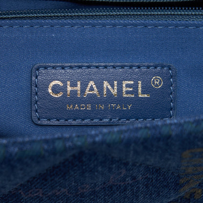 Chanel 22P Multicolor Denim Logo Flap Bag 28cm Blue GHW (Microchip)