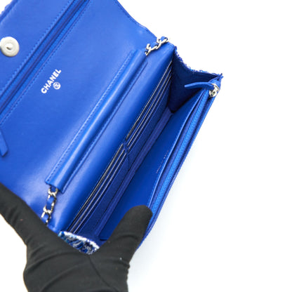 CHANEL Tweed Quilted Wallet On Chain WOC blue