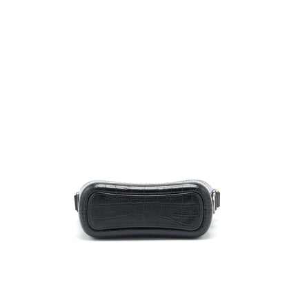 Chanel Small Gabrielle Hobo Bag With Handle Croc-Embossed Calfskin Black Gold/Silver Hardware