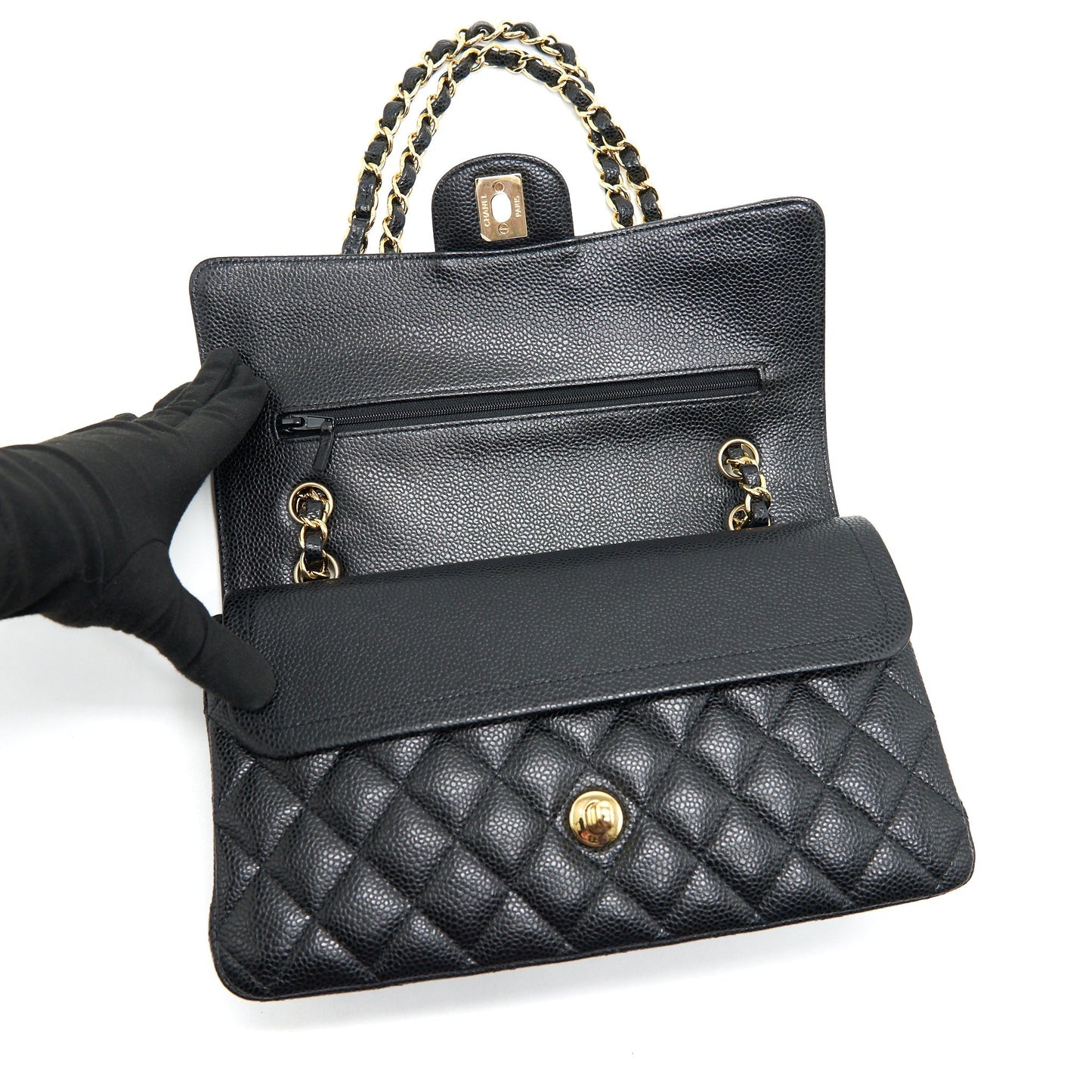 Chanel Medium Classic Double Flap Caviar in Black GHW