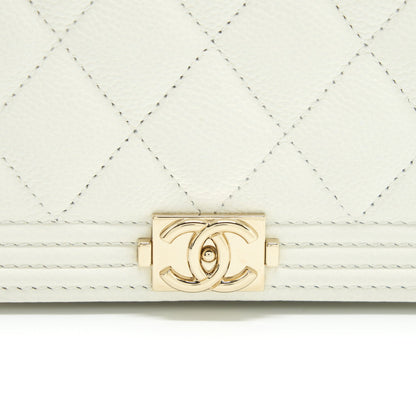 Chanel Boy Wallet On Chain Caviar White LGHW (Microchip)