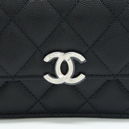 Chanel 22S Giant Chain Top Handle Mini Flap Bag Caviar Black SHW