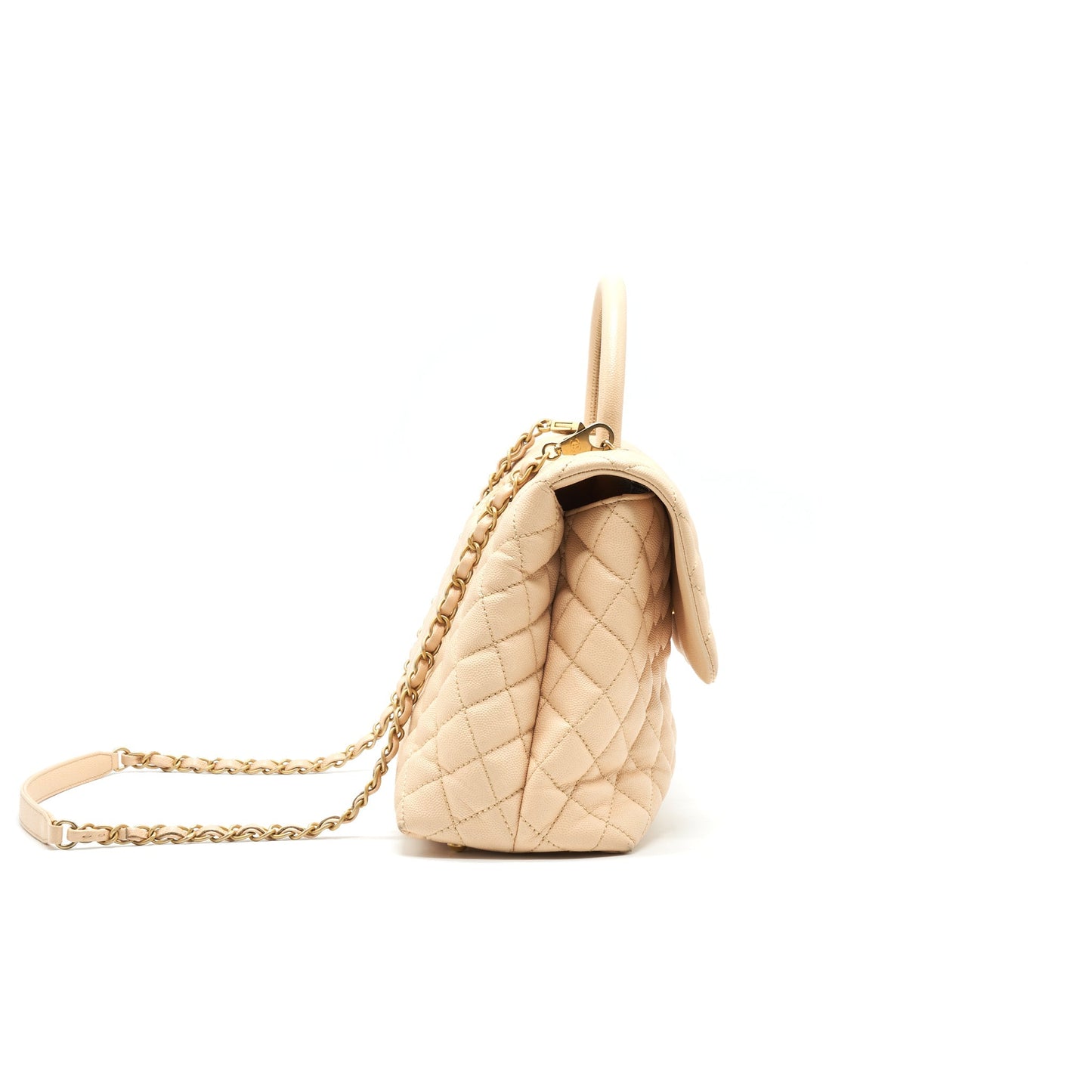 CHANEL CAVIER LARGE COCO HANDLE FLAP BAG BEIGE GHW
