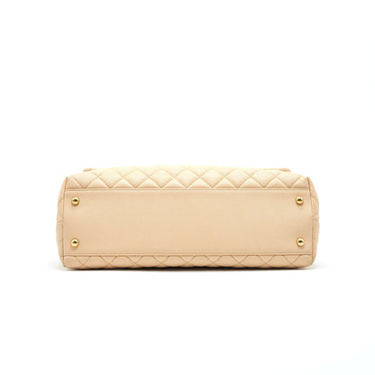 CHANEL CAVIER LARGE COCO HANDLE FLAP BAG BEIGE GHW