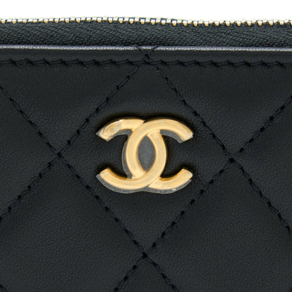 Chanel 22C Pearl Crush Card holder With Chain Lambskin Black GHW