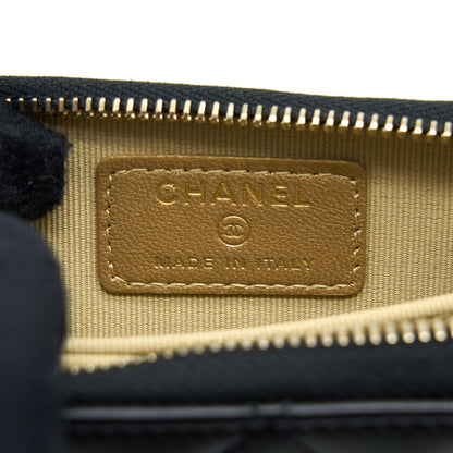 Chanel 22C Pearl Crush Card holder With Chain Lambskin Black GHW