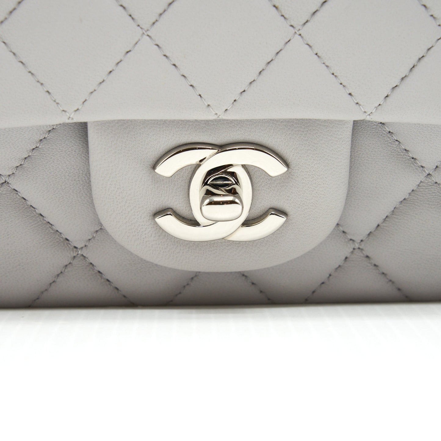 Chanel Mini Rectangular Flap Bag Lambskin Light Grey SHW