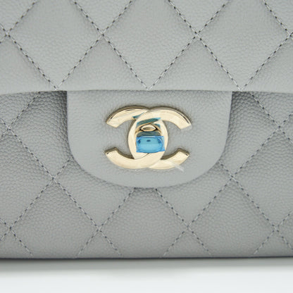 Chanel 21A Small Classic Double Flap Bag Caviar NC634 Light Grey LGHW