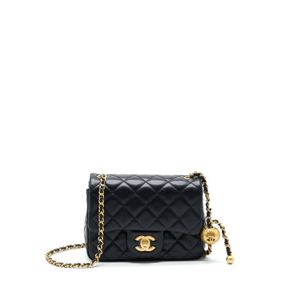 Chanel Pearl Crush Mini Square Flap Bag Lambskin Black GHW (Microchip)