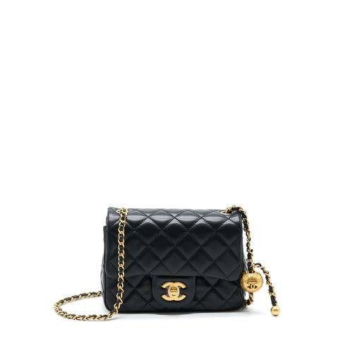 Chanel Pearl Crush Mini Square Flap Bag Lambskin Black GHW (Microchip)