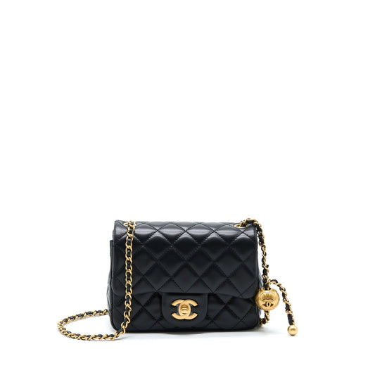 Chanel Pearl Crush Mini Square Flap Bag Lambskin Black GHW (Microchip)