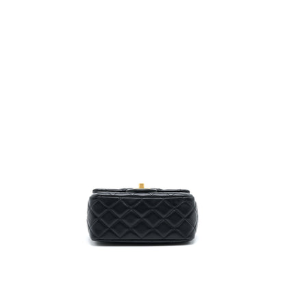 Chanel Pearl Crush Mini Square Flap Bag Lambskin Black GHW (Microchip)