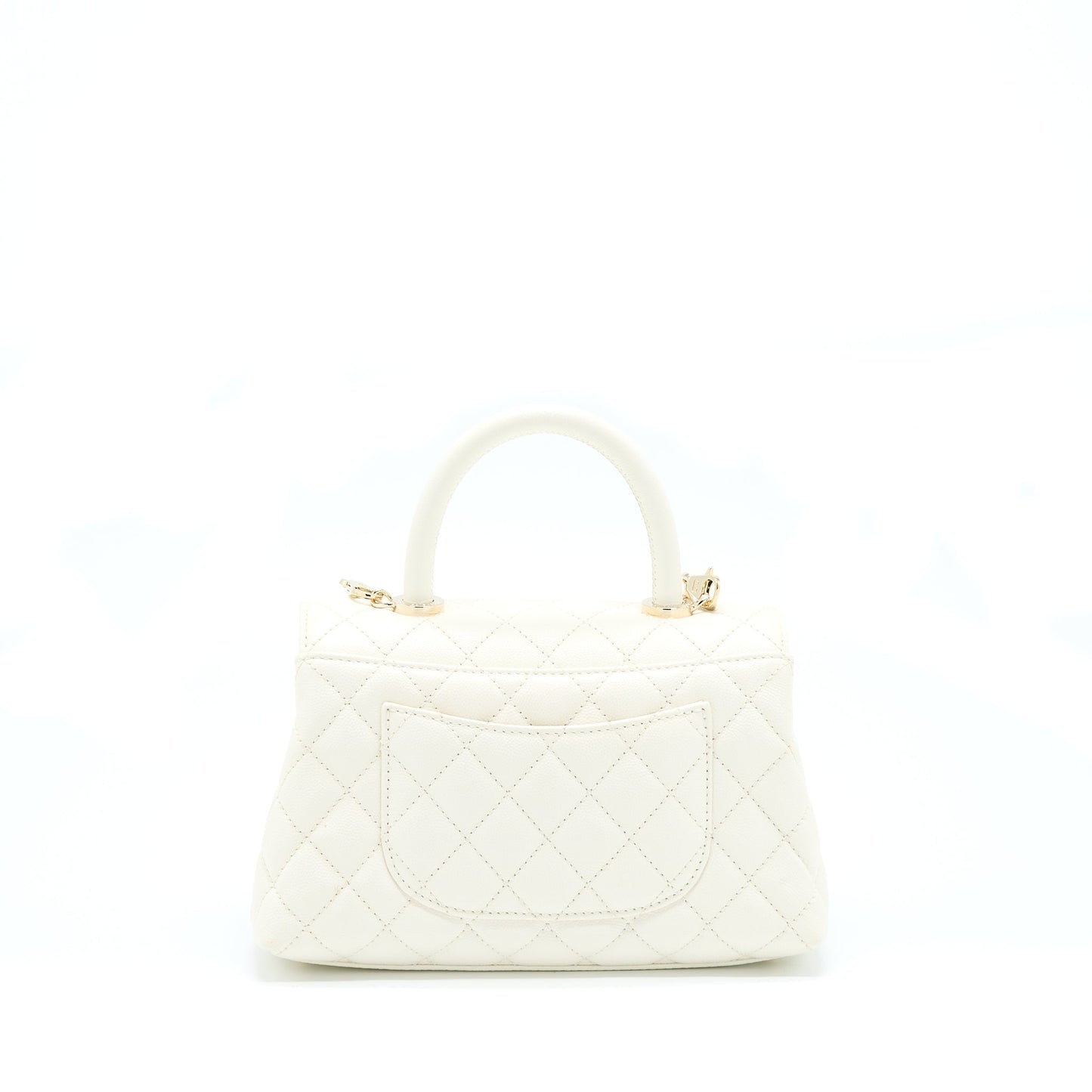 Chanel Small Coco Handle Caviar White LGHW (Microchip)