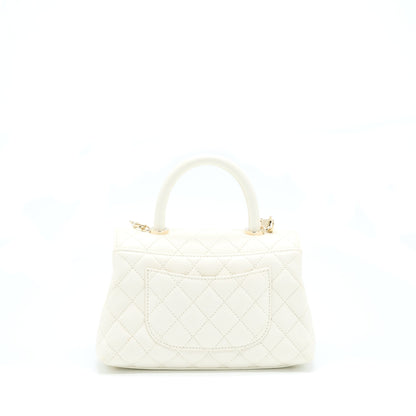 Chanel Small Coco Handle Caviar White LGHW (Microchip)