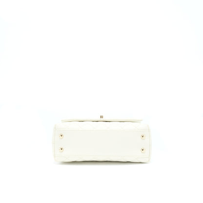 Chanel Small Coco Handle Caviar White LGHW (Microchip)