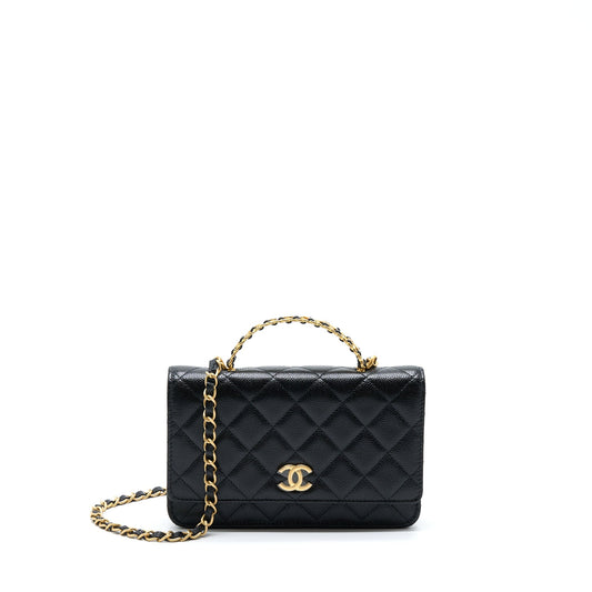 Chanel Letter Top Handle Wallet On Chain Caviar Black GHW (Microchip)