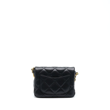 Chanel 22A Mini Square Flap Bag Caviar Black Brushed GHW (Microchip)