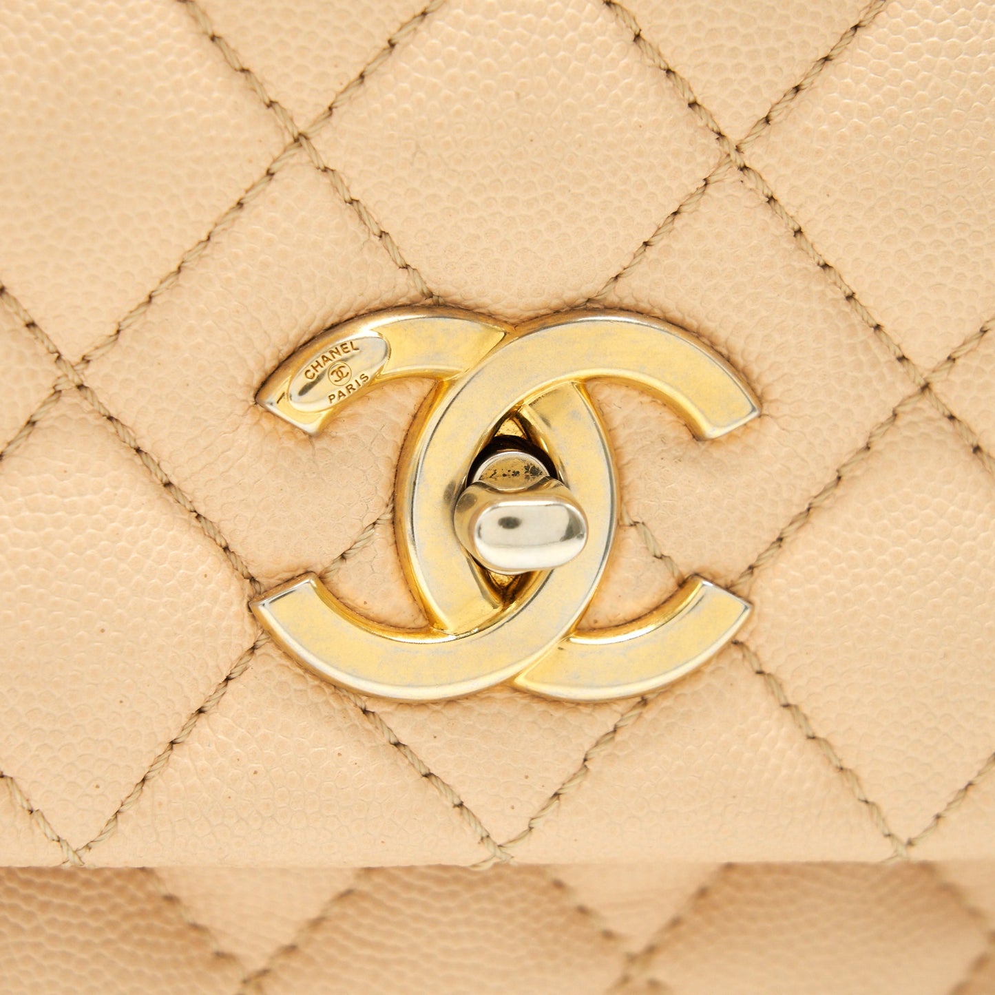 CHANEL CAVIER LARGE COCO HANDLE FLAP BAG BEIGE GHW