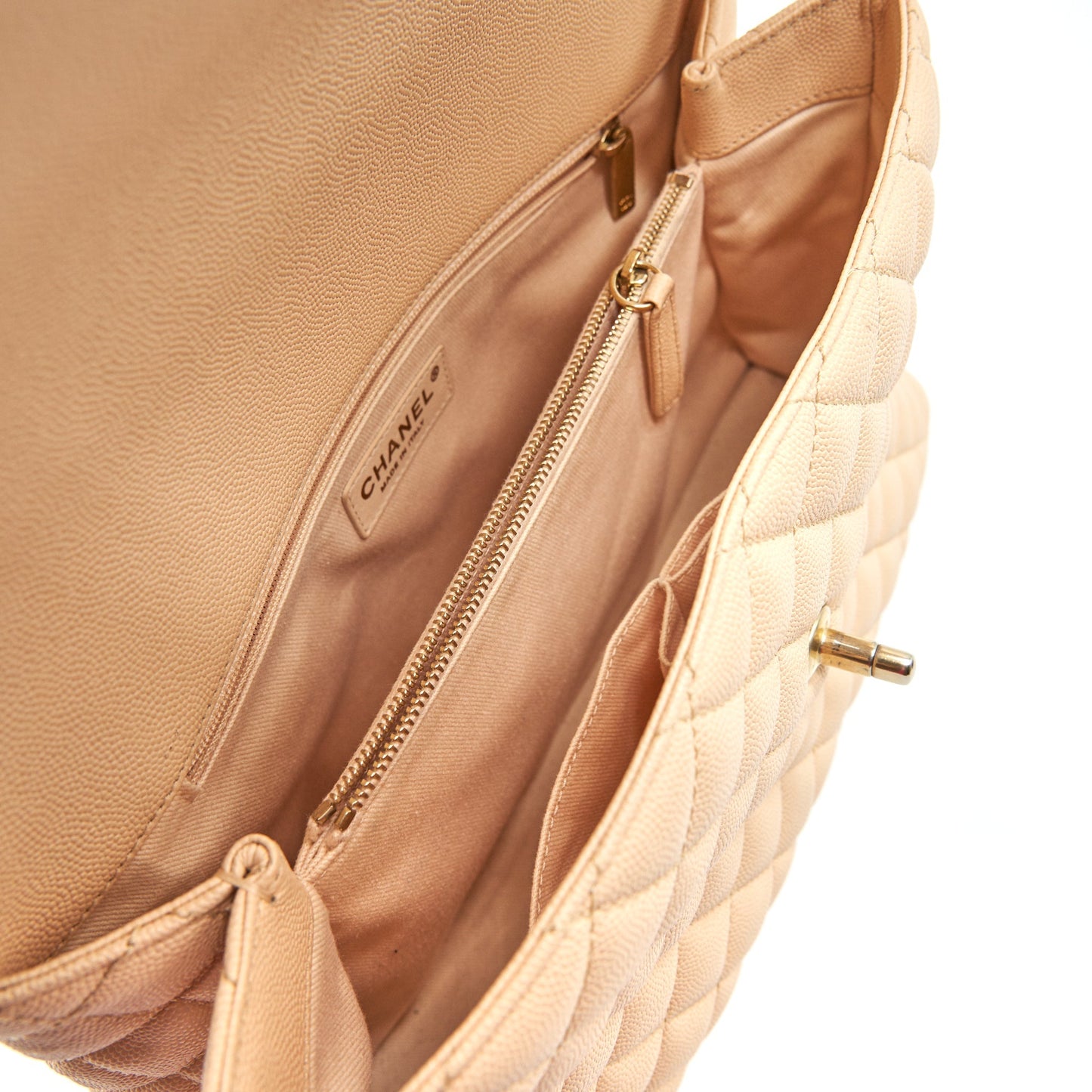 CHANEL CAVIER LARGE COCO HANDLE FLAP BAG BEIGE GHW