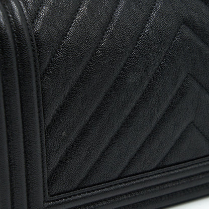 Chanel Chevron medium Boy Chanel Handbag Caviar Black GHW