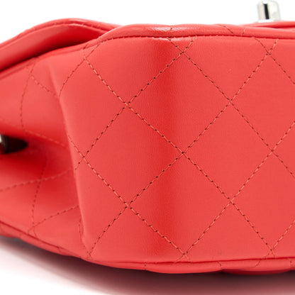 Chanel Mini Square Flap Bag Lambskin Orange Red SHW