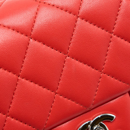 Chanel Mini Square Flap Bag Lambskin Orange Red SHW