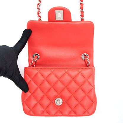 Chanel Mini Square Flap Bag Lambskin Orange Red SHW
