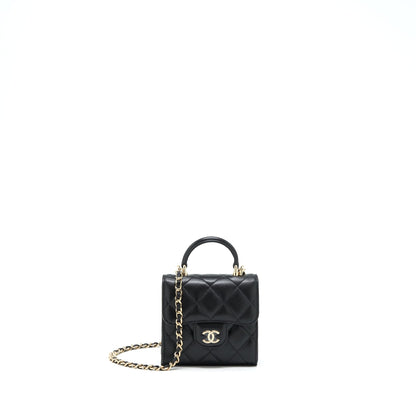 Chanel 22P Top Handle Mini Flap Bag With Chain Lambskin Black LGHW