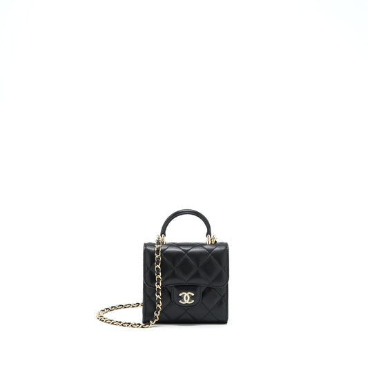 Chanel 22P Top Handle Mini Flap Bag With Chain Lambskin Black LGHW