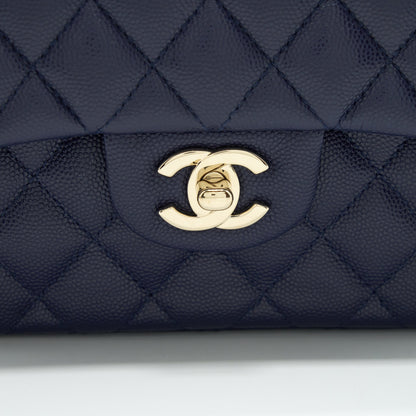 Chanel Small Classic Flap Bag Caviar Dark Blue LGHW