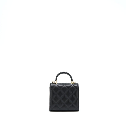 Chanel 22P Top Handle Mini Flap Bag With Chain Lambskin Black LGHW