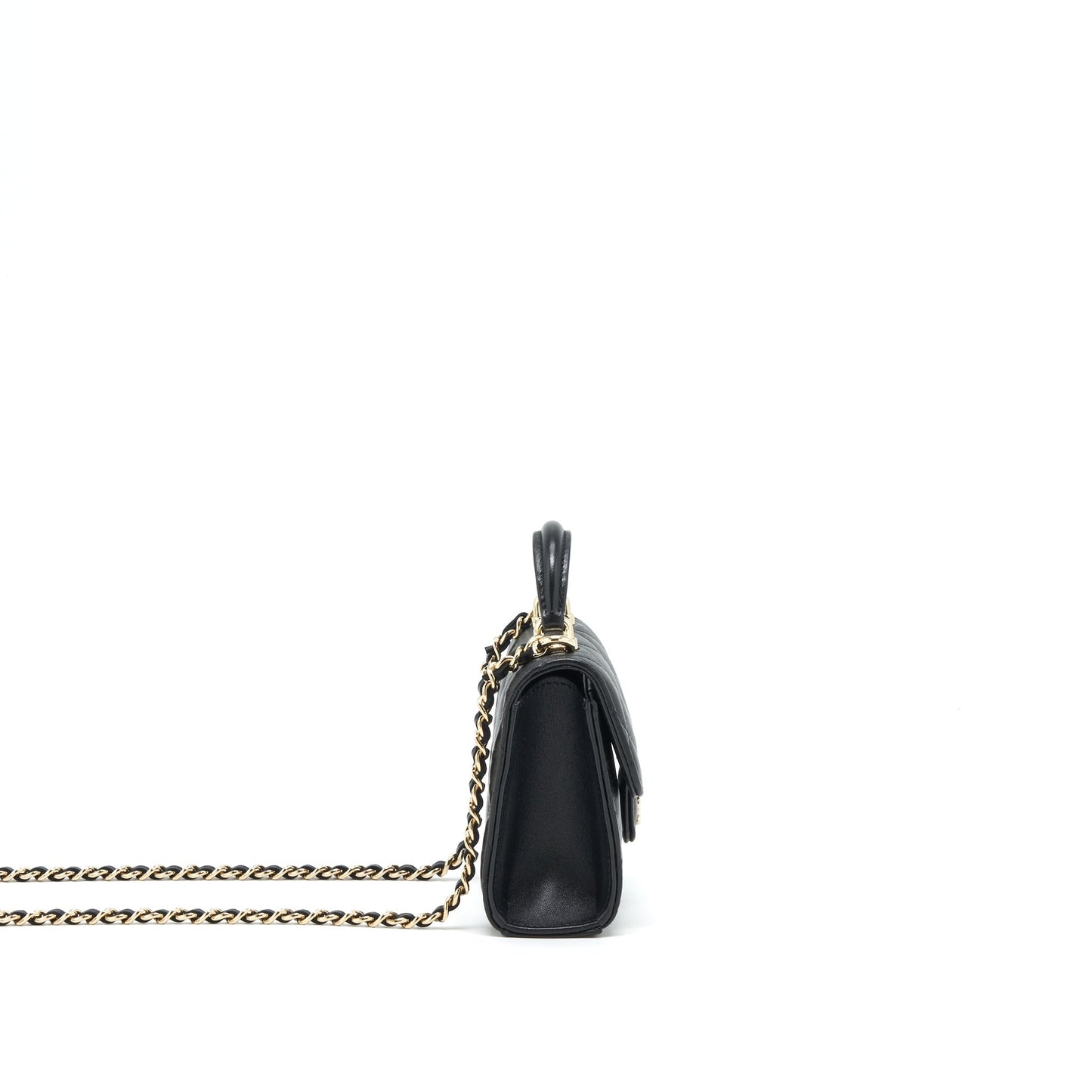 Chanel 22P Top Handle Mini Flap Bag With Chain Lambskin Black LGHW