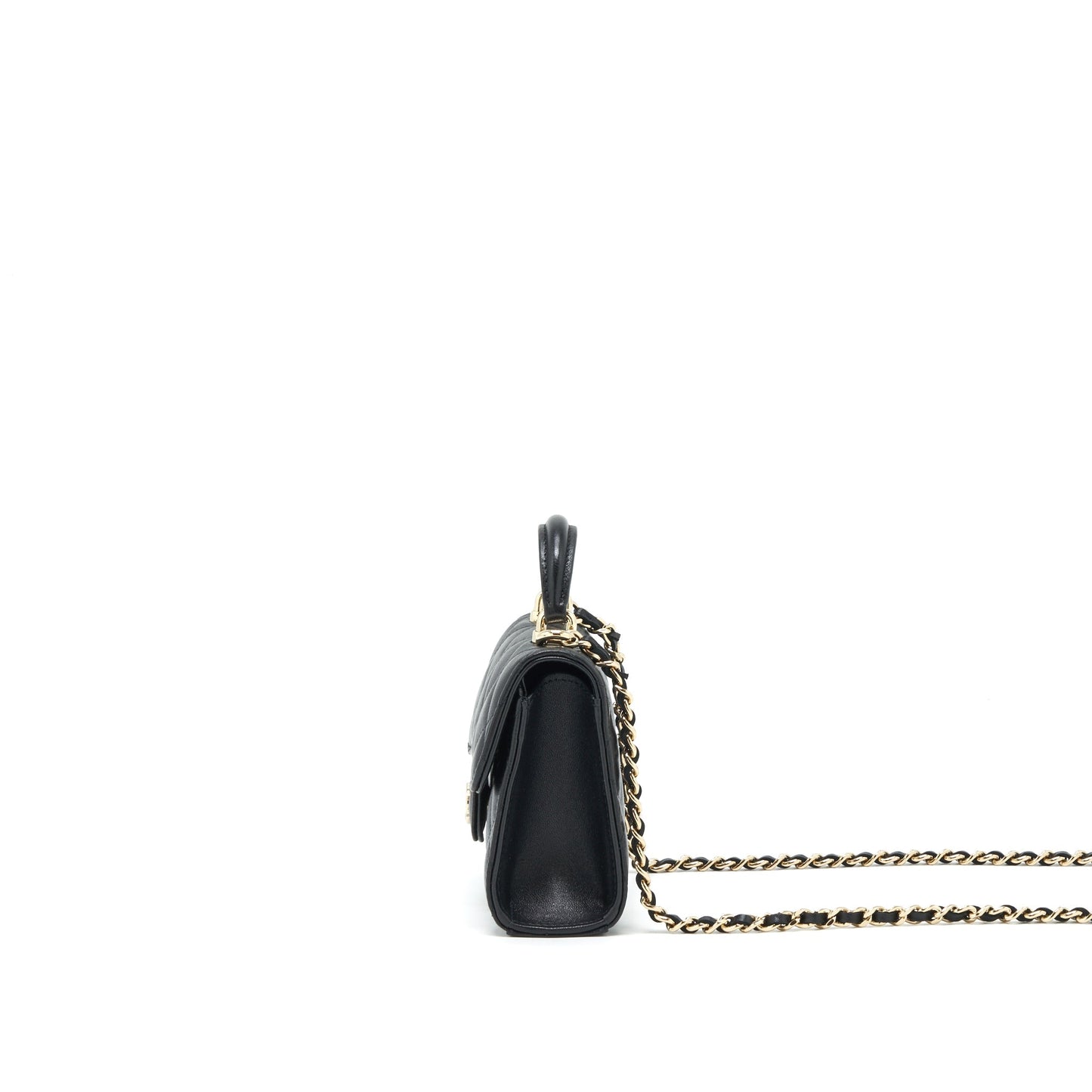 Chanel 22P Top Handle Mini Flap Bag With Chain Lambskin Black LGHW